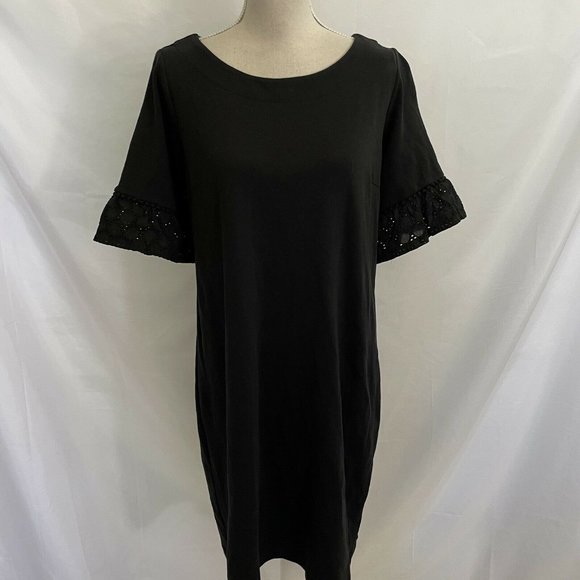 Talbots Dresses & Skirts - Talbots X Plus Women's Black Shift Dress Eyelet Ruffle Short Sleeve